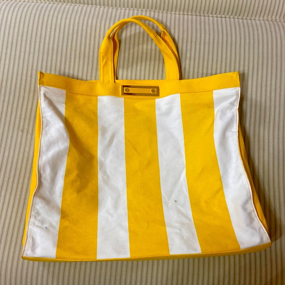 Tory Burch Yellow and White Pool Tote